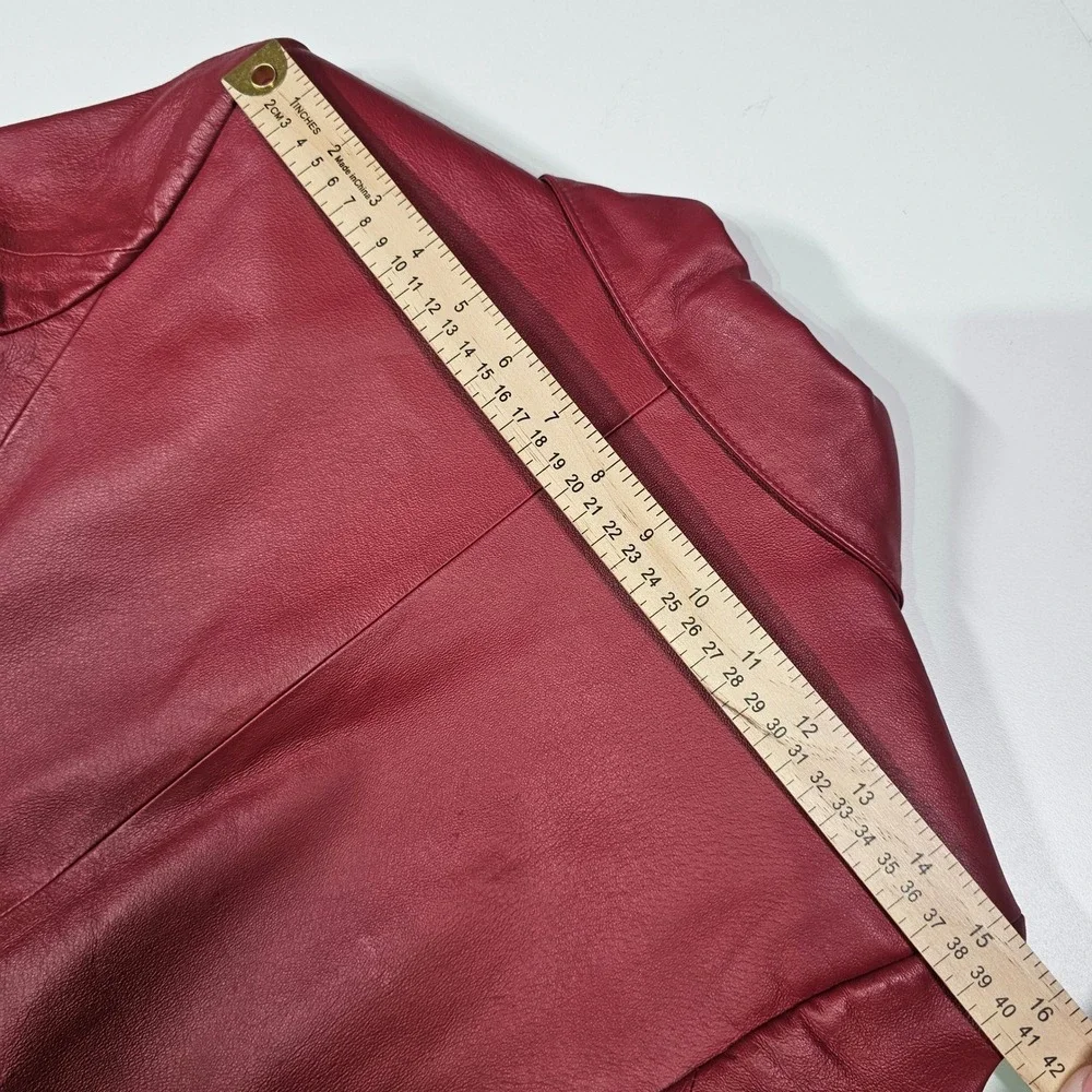 Clio Vintage 90s Petites Leather Full Zip Blazer‎ Jacket Burgundy Red Womens 4 P